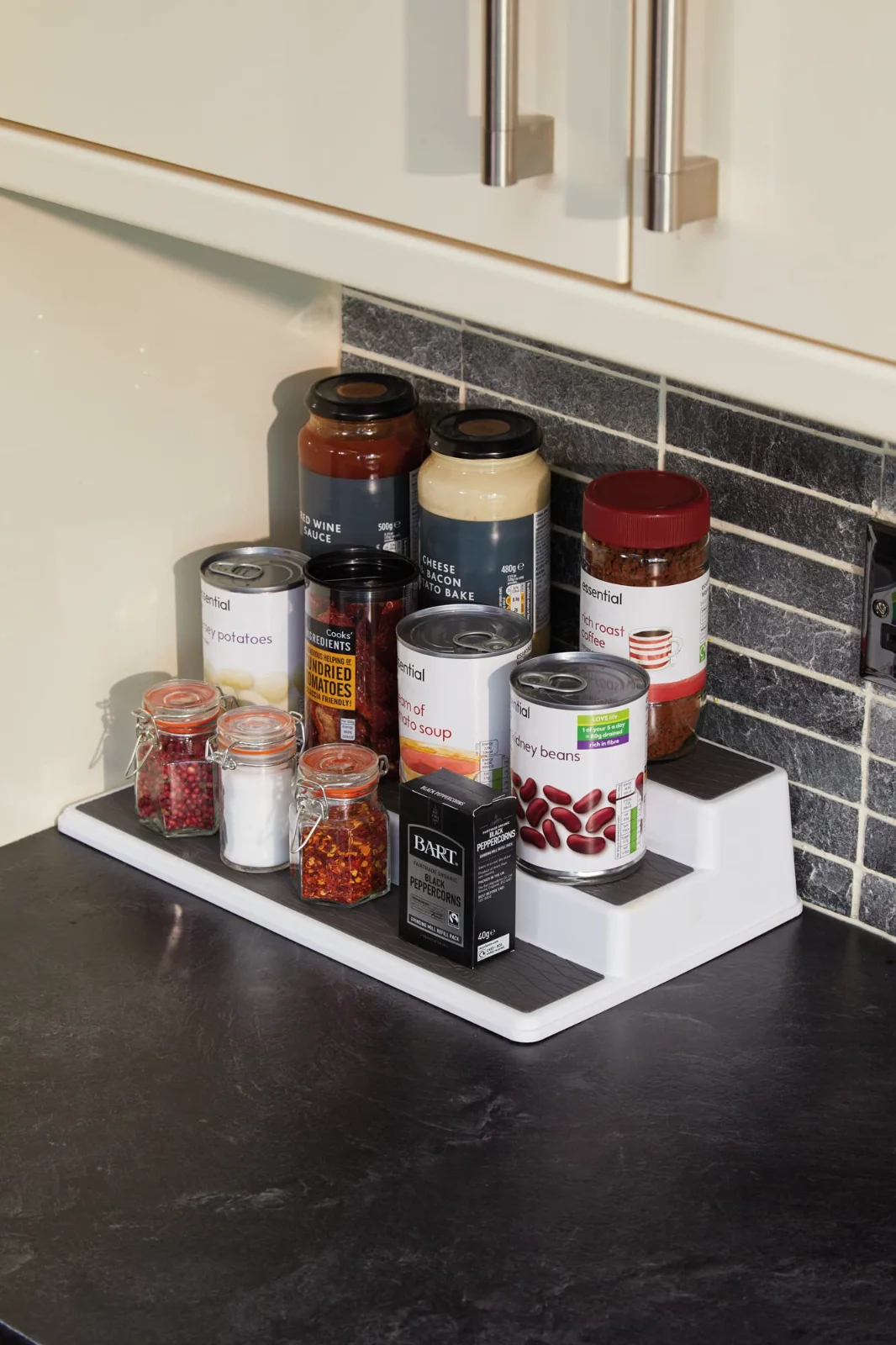Reading height: the pantry shelf, made legible