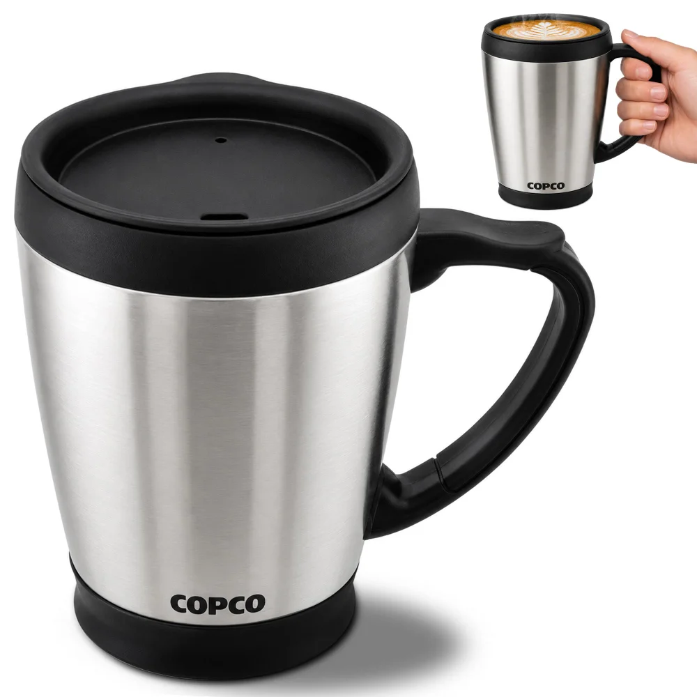 Copco Double Wall Stainless Steel Coffee Mug, 16 oz, Silver