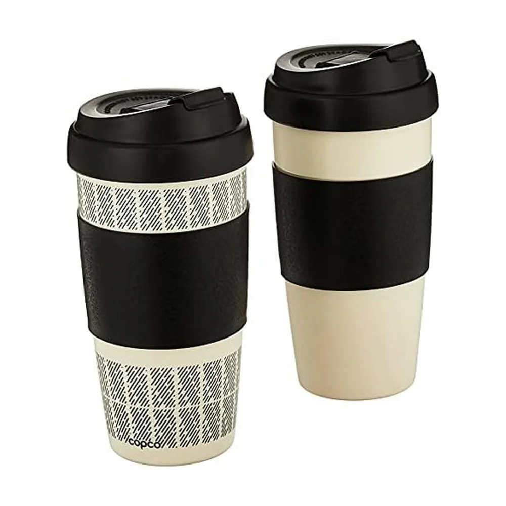 Copco Insulated Double Wall Travel Mug, 16 oz, set of 2, White & Black